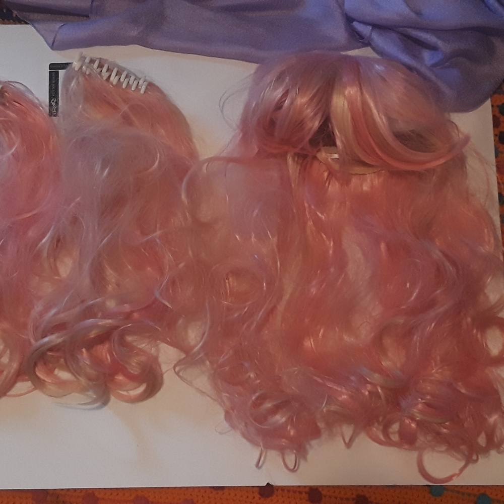 Pastel pink with platinum blond highlights wig